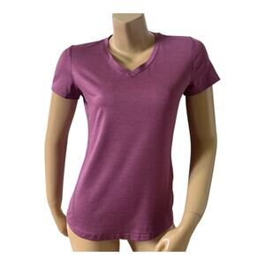 Fit Collective Active V Neck T Shirt Womens Small Purple Heathered Stretch Tee